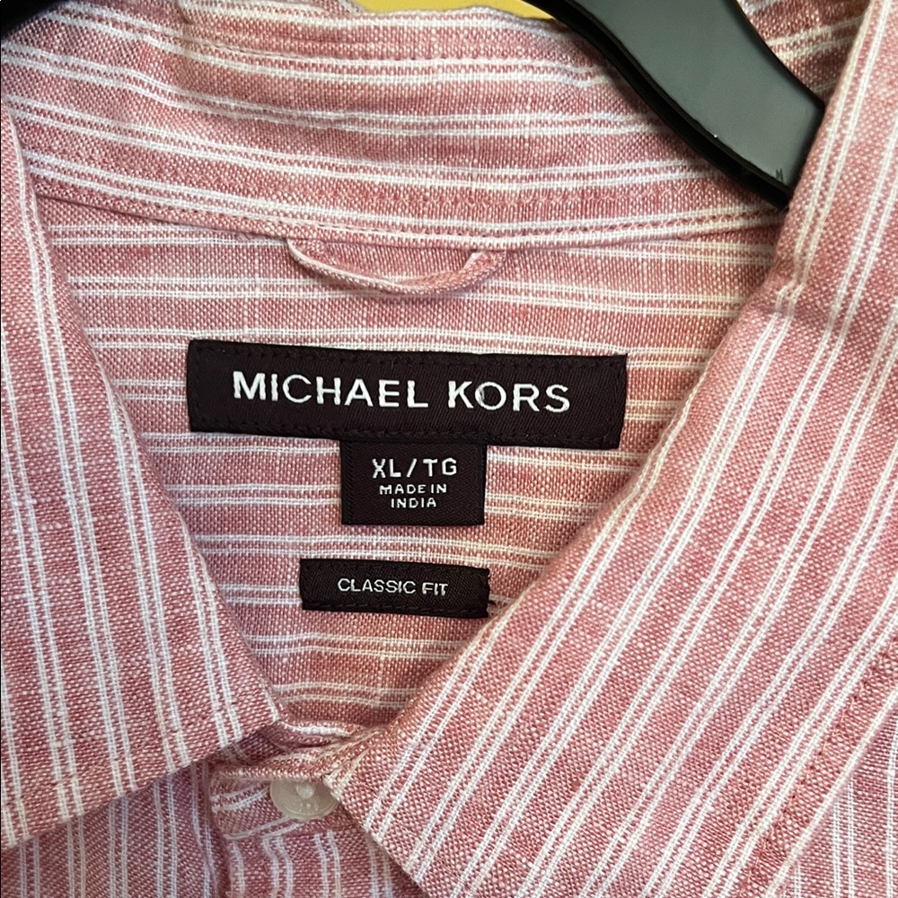 Michael Kors Men's Dusty Rose and White Striped Button-Down Shirt Classic NWT XL - Picture 2 of 4